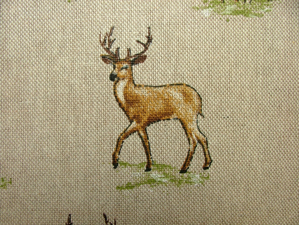 Mini Prints Stags Deer Country Side Animals Linen Look Fabric Curtain Upholstery
