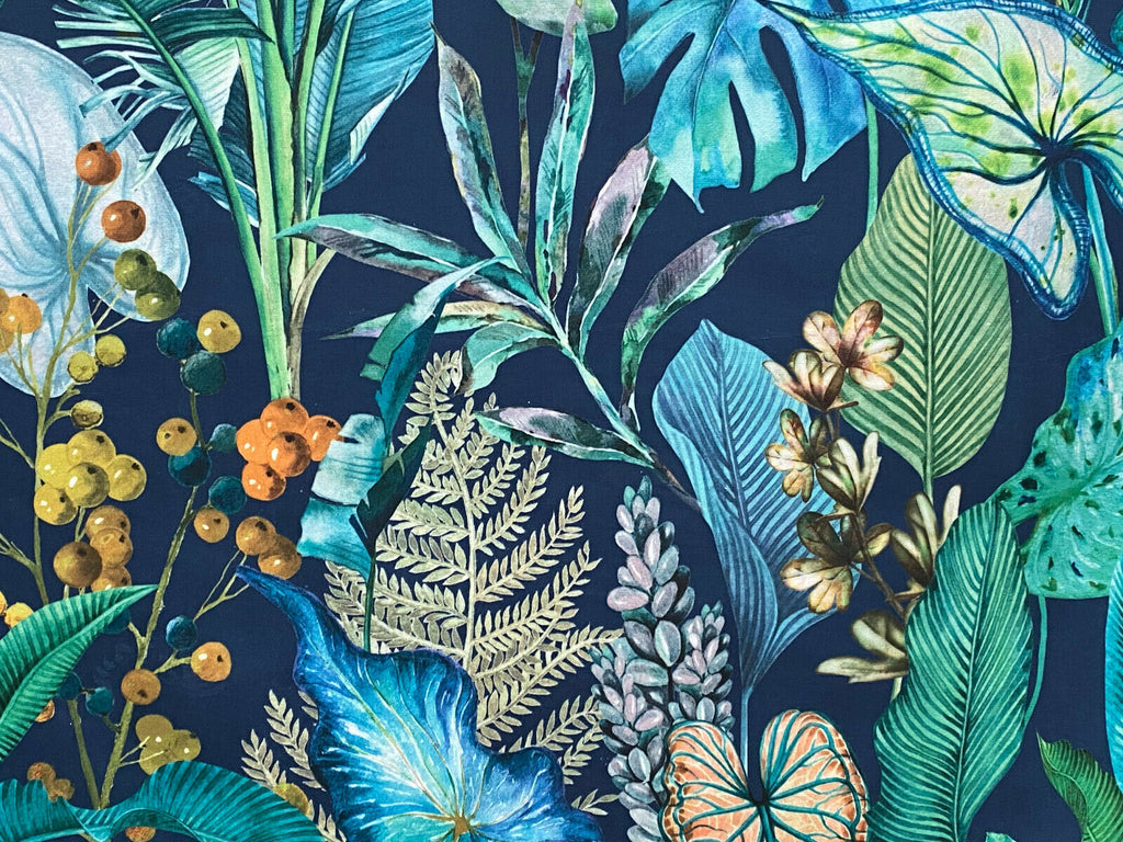 Sapphire Tropical Palm Plants Botanical Velvet Fabric Curtain Upholstery Cushion