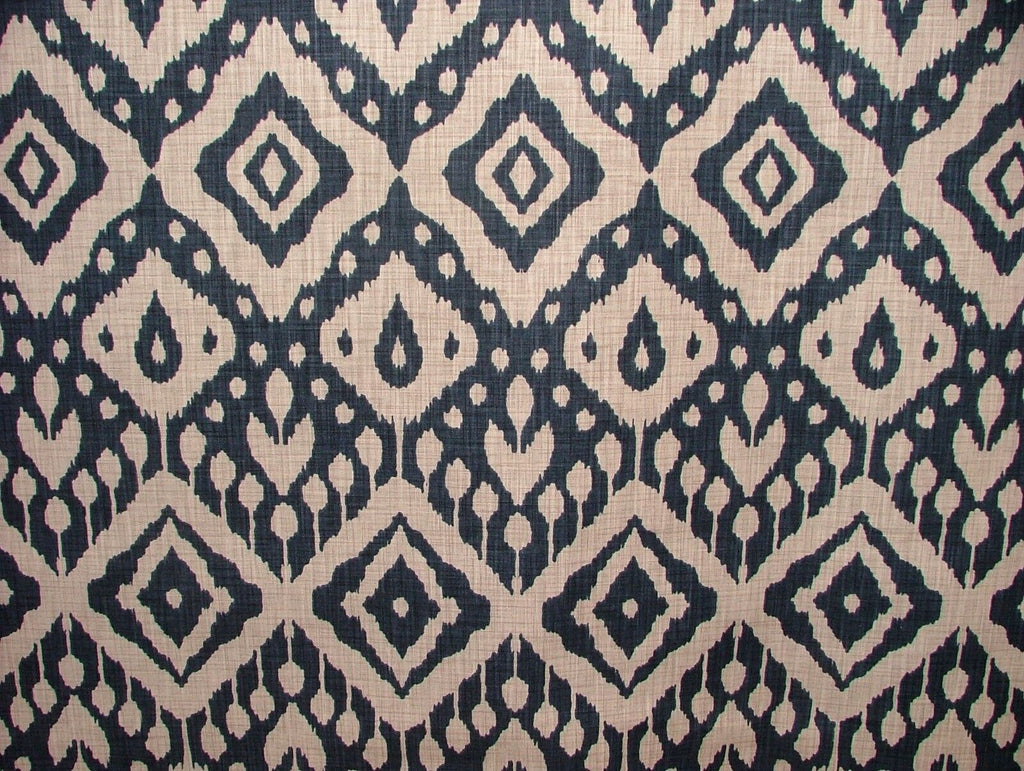 Moroccan Ikat Ink Blue Cotton Curtain Upholstery Cushion Roman Blind Fabric