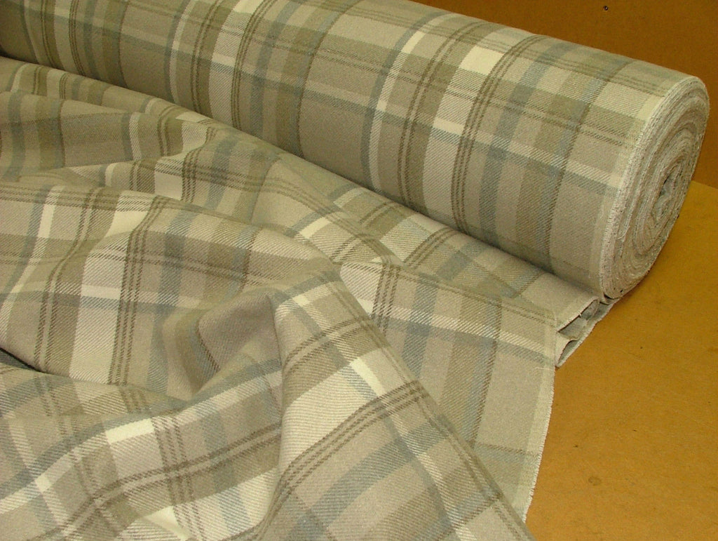 1m Elgin Taupe Wool Effect Thick Tartan Upholstery Curtain Designer Fabric