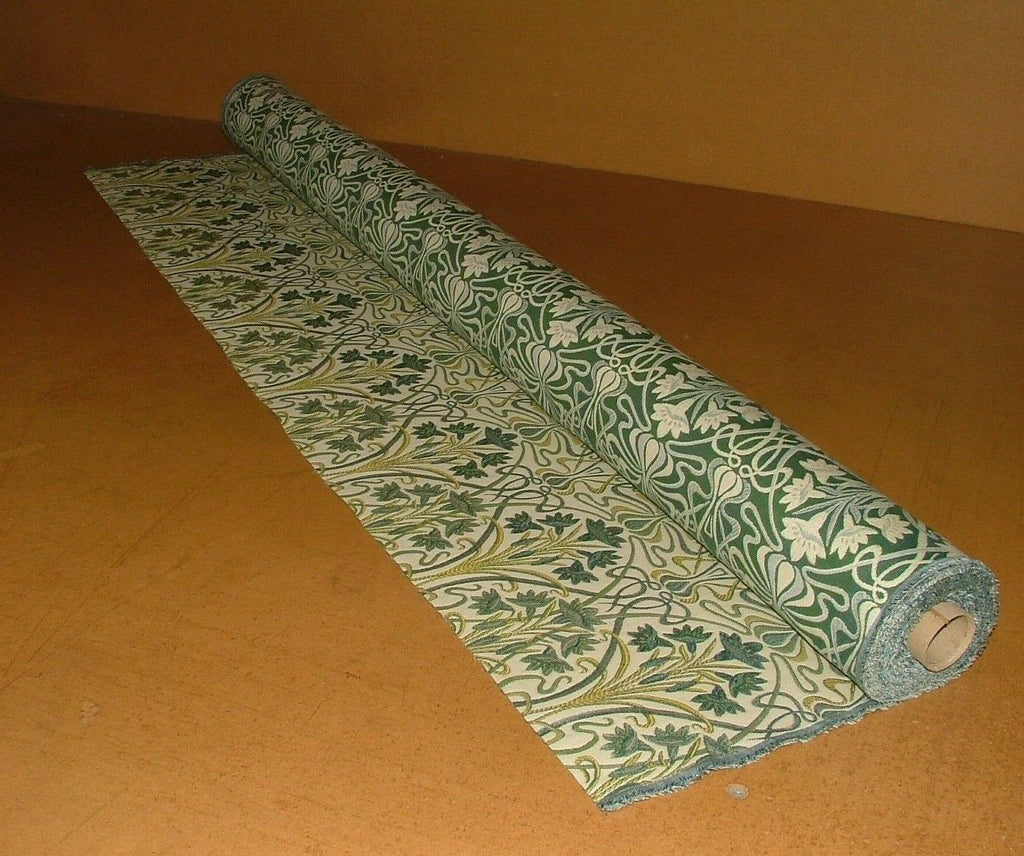 10 Metres Art Nouveau Prussian Blue Thick Jacquard Curtain Upholstery Fabric