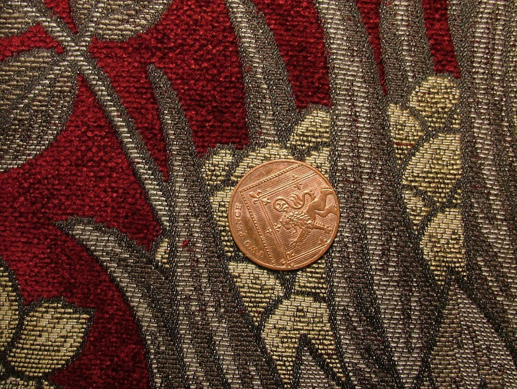 Scottish Thistle Red Chenille Fabric Curtain Cushion Upholstery Throws Blinds