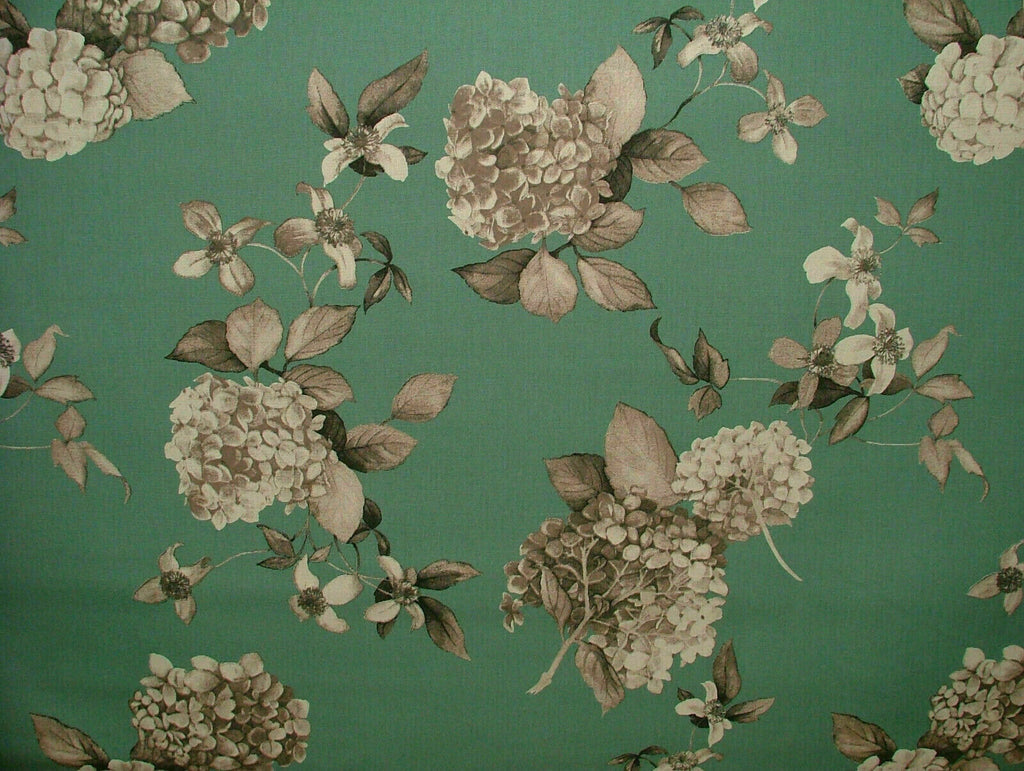 30 Metres Hydrangea Teal Floral Cotton Fabric Curtain Upholstery Cushion Blinds