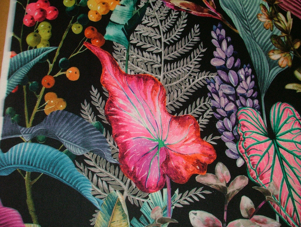 Black Tropical Palms Plants Botanical Velvet Fabric Curtain Upholstery Cushion