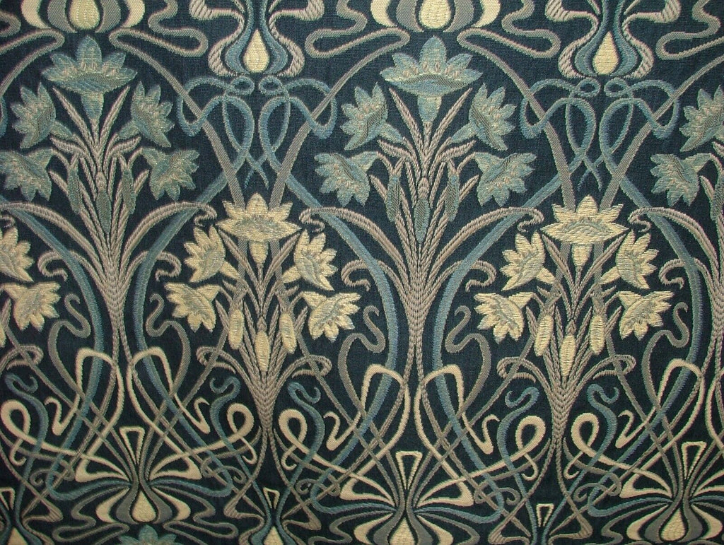 Art Nouveau Navy Blue Thick Jacquard Curtain Upholstery Cushion Blind Fabric