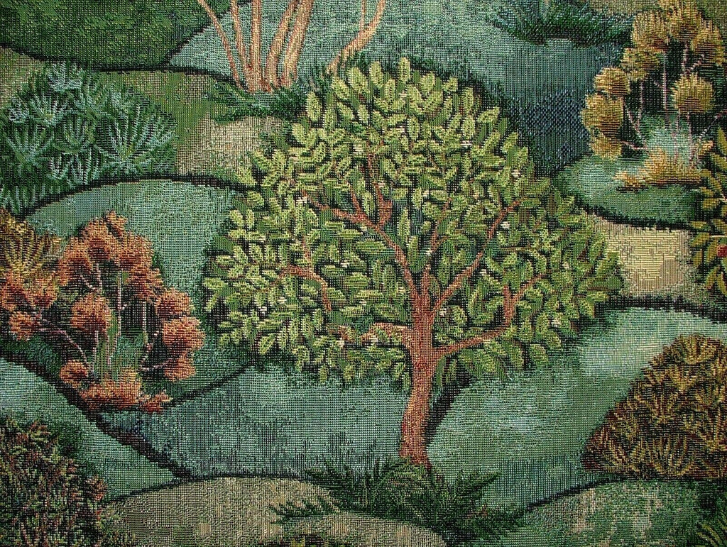 Green Meadow Tree Tapestry Fabric Curtain Upholstery Cushion Blanket Throws Use