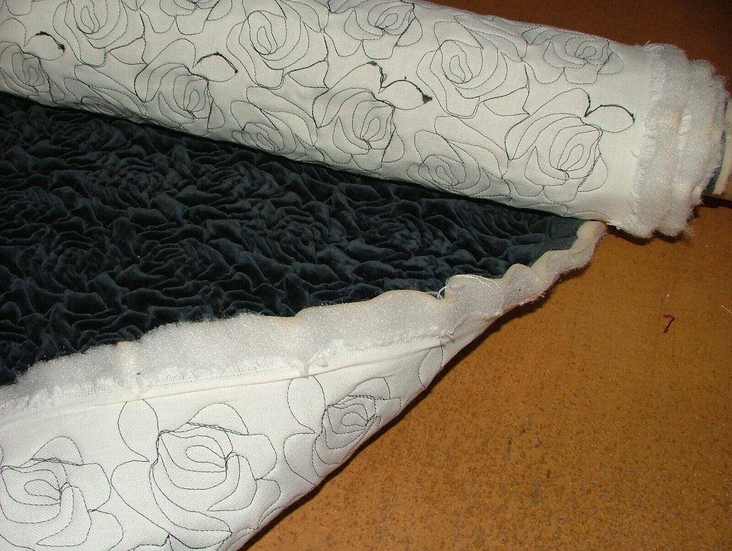 2.2 Metre Romo Roses Indigo Quilted Velvet Fabric Upholstery Cushion RRP £649.00