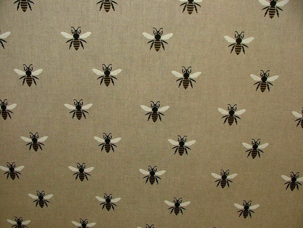 Honey Bees Linen Look Fabric - Curtain Upholstery Cushions Roman Blind Craft Use