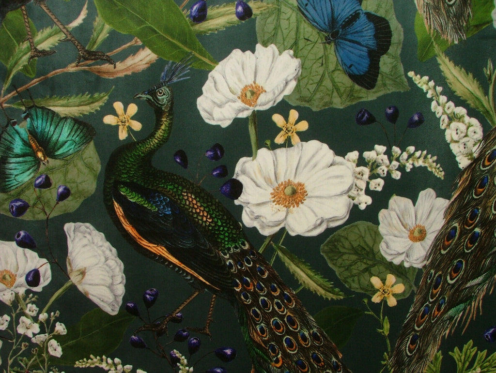 Peacock Butterflies Birds Botanical Curtain Upholstery Cushion Velvet Fabric