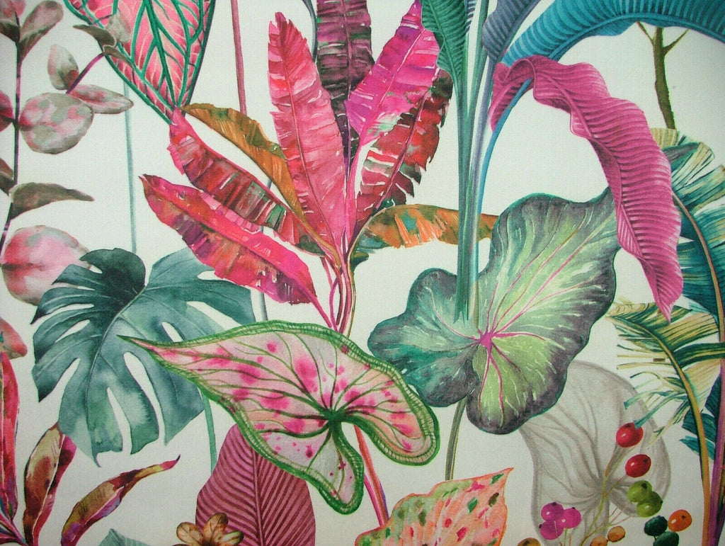 Ivory Tropical Palms Plants Botanical Velvet Fabric Curtain Upholstery Cushion