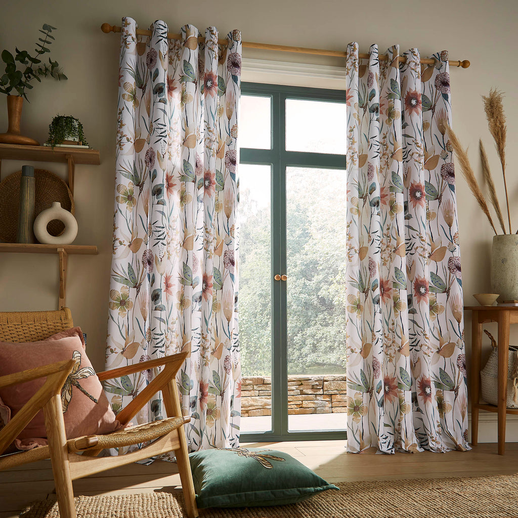 Oceania Sandstone Lined Eyelet Ready Made Curtains By Voyage Maison
